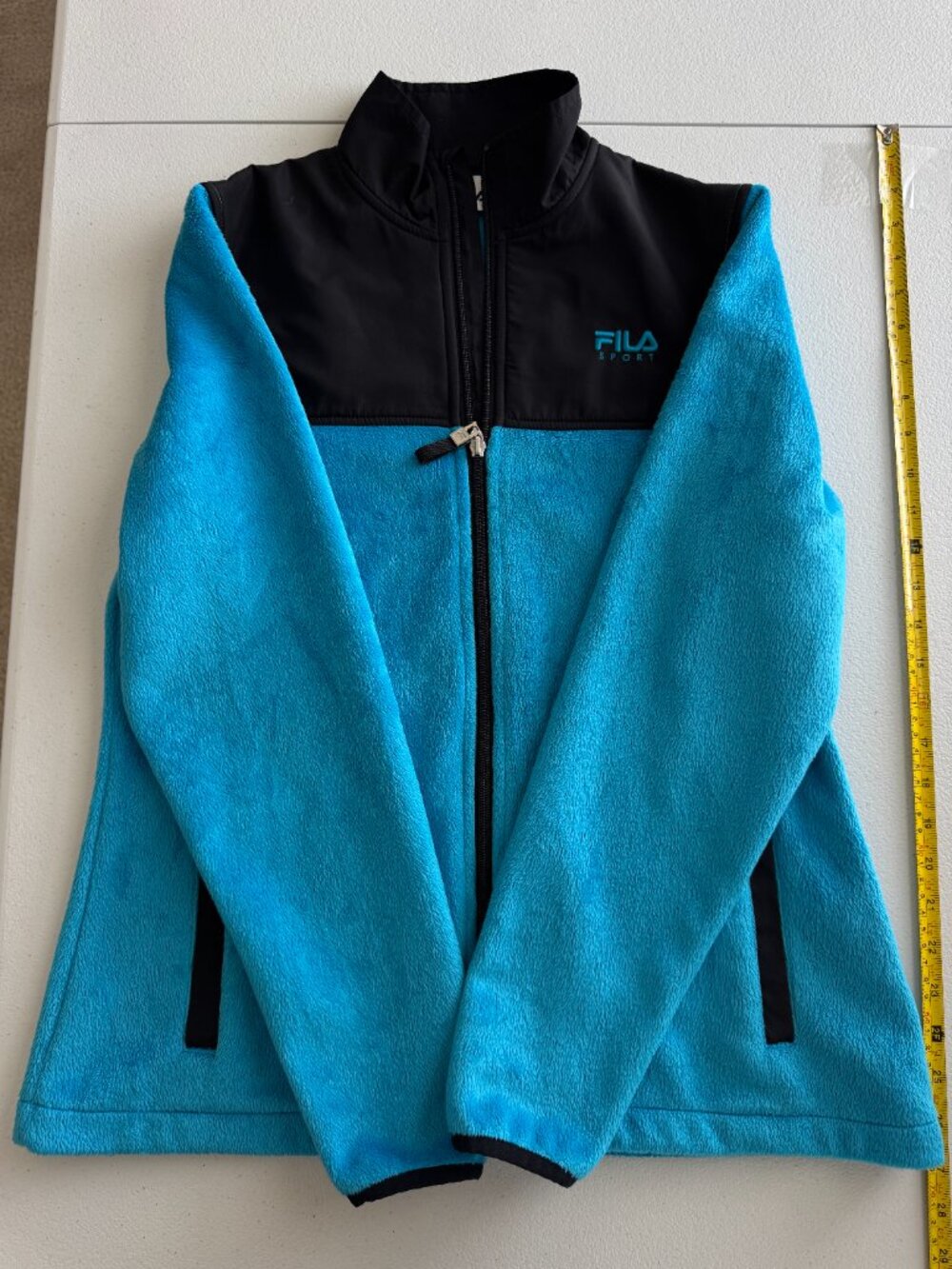 Fila Sport Mens  S Blue Black Colorblock Full Zip Fleece Jacket Gorpcore Y2K - Picture 11 of 13